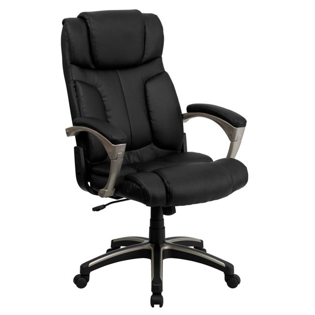 High Back Folding Black Leather Executive Swivel Office Chair with Arms
