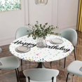 thumbnail image 5 of White Birthday Round Tablecloth for 36-44 Inch Tables,Fitted Table Cover with Elastic Edge,Colorful Confetti Ribbons Polka Dots Classroom Waterproof Outdoor Table Cloth Protector for Patio Dinner, 5 of 9