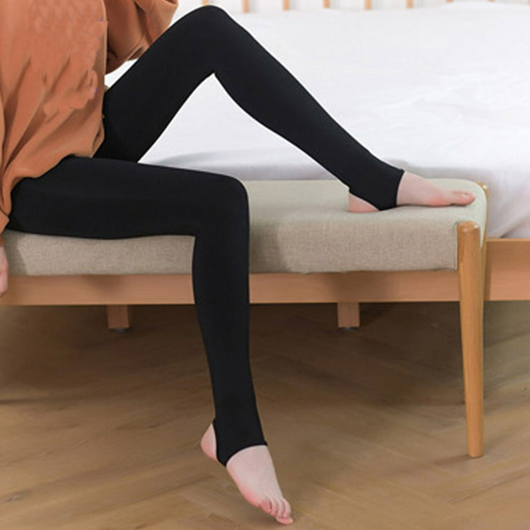 Winter Warm Opaque Fleece Lined Tights Women Footed High Waisted Elastic  Thick Thermal Leggings Black Size One Size 
