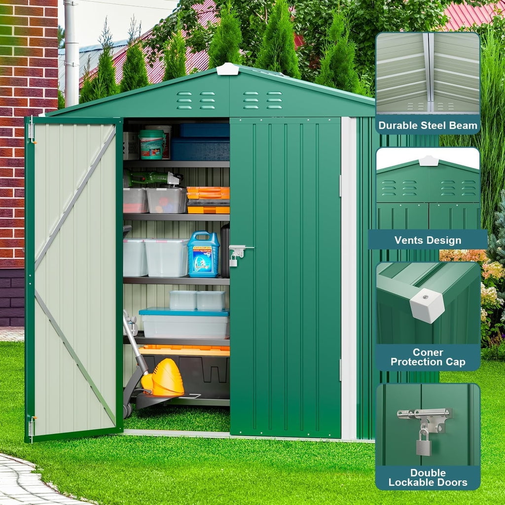 6' x 4' Outdoor Storage Shed on Sale, Aiho Shed & Outdoor Storage Clearance, Metal Storage Shed for Outside, Backyard, Garden & Patio - Green