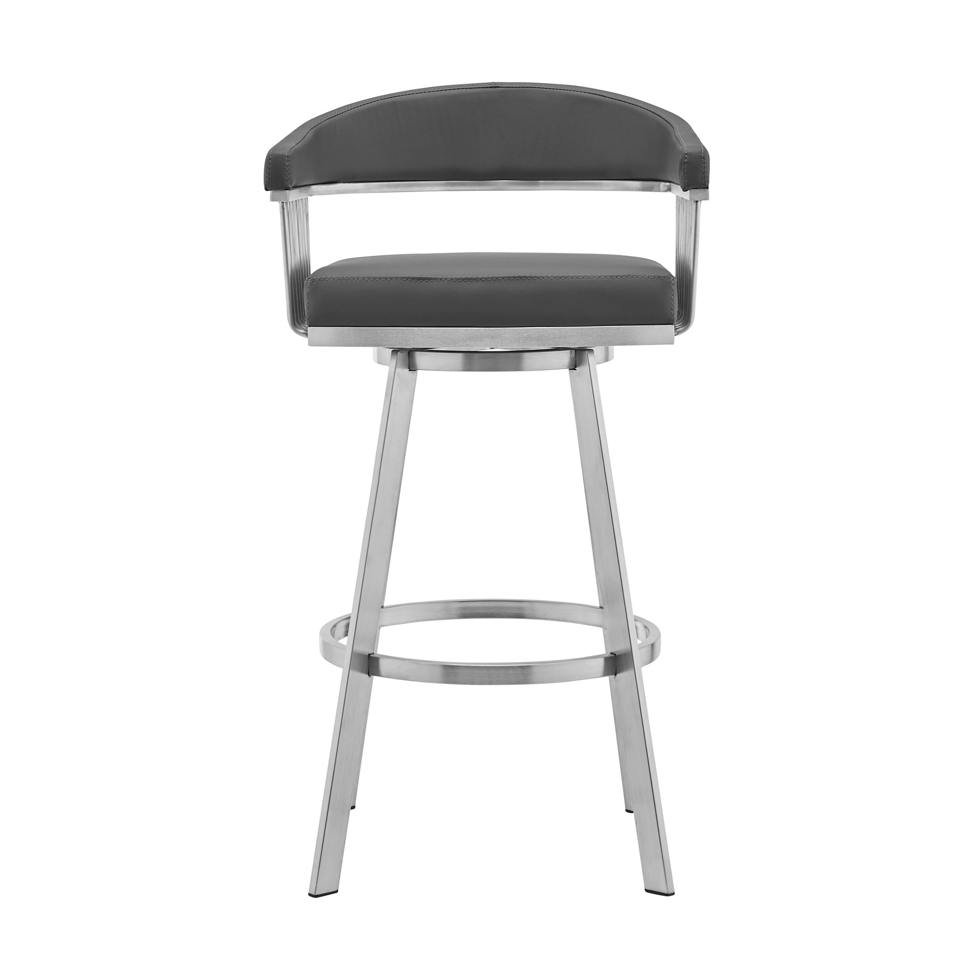 Chelsea 29" Gray Faux Leather and Brushed Stainless Steel Swivel Bar Stool
