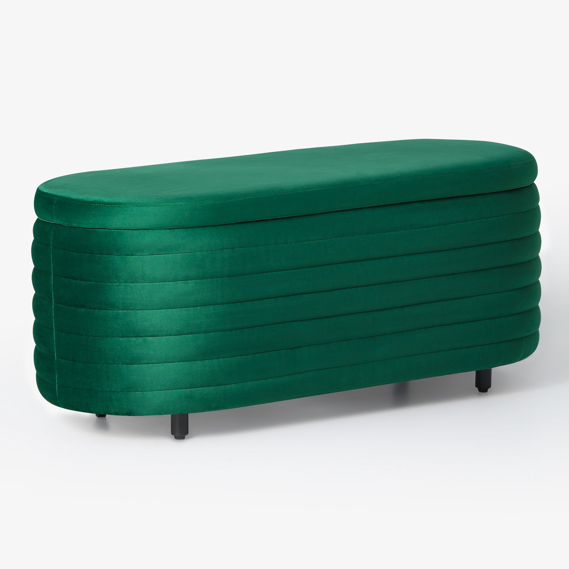 WestinTrends 42" Wide Mid-Century Modern Upholstered Velvet Tufted Oval Storage Ottoman Bench, Green