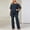 Navy Blue, variant on Morttic Women's Casual Solid Color 2 Piece Set – Batwing Sleeve Double-Layer Hem Top & Wide Leg Pants Office & Vacation Wear White,S