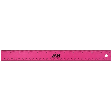 JAM Paper Stainless Steel Ruler, 12 Inch, Metal Ruler with Non-Skid Cork Backing, Fuchsia Metallic, 1/Pack
