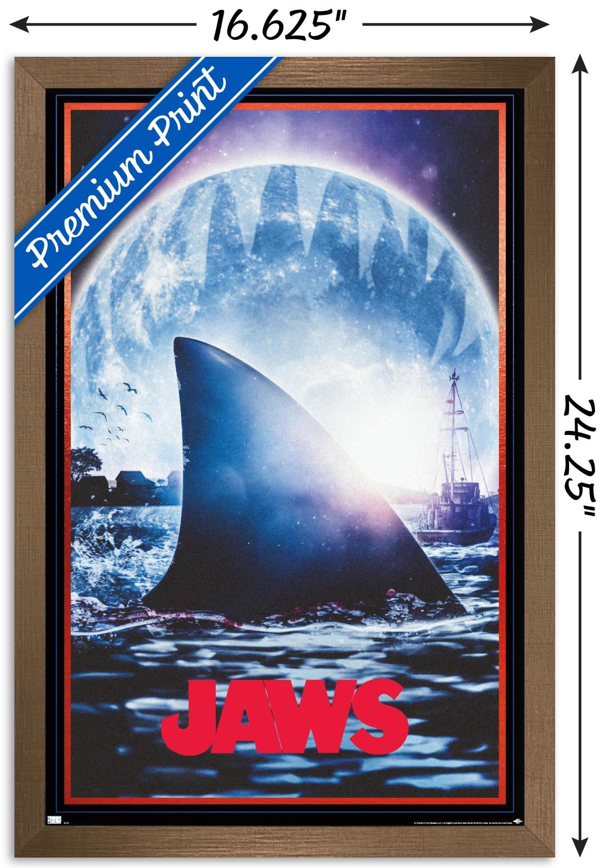 Jaws - Moon One Sheet Wall Poster, 14.725" x 22.375" Framed
