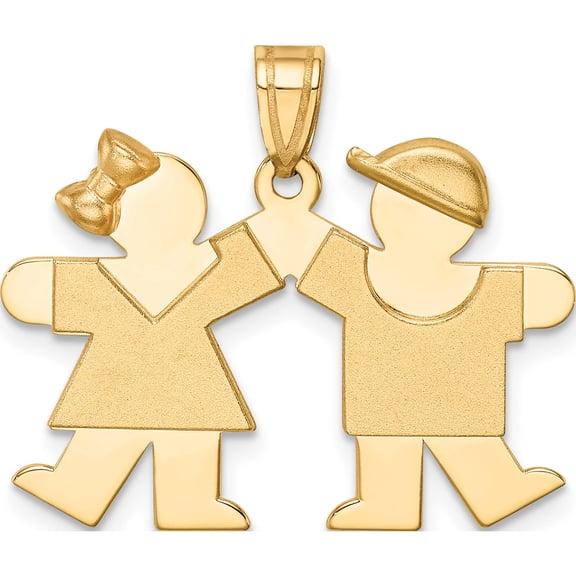 14K Yellow Gold Solid Engravable Small Girl On Left And Boy Right Charm (22 X 26) Made In United States xk394