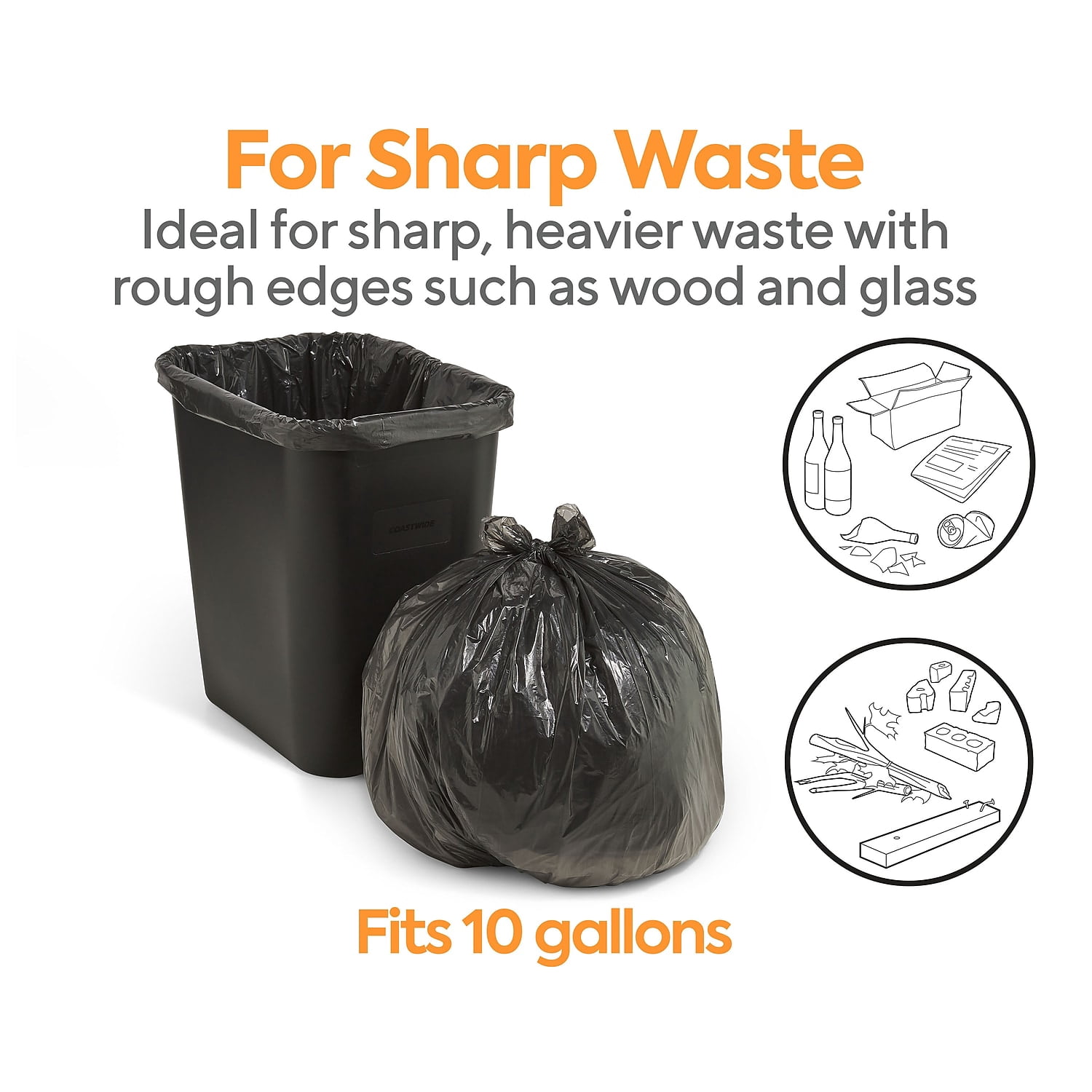 Staples Coastwide Professional 7-10 Gallon Trash Bag 24" x 23" Low Density 0.35 mil Black 500
