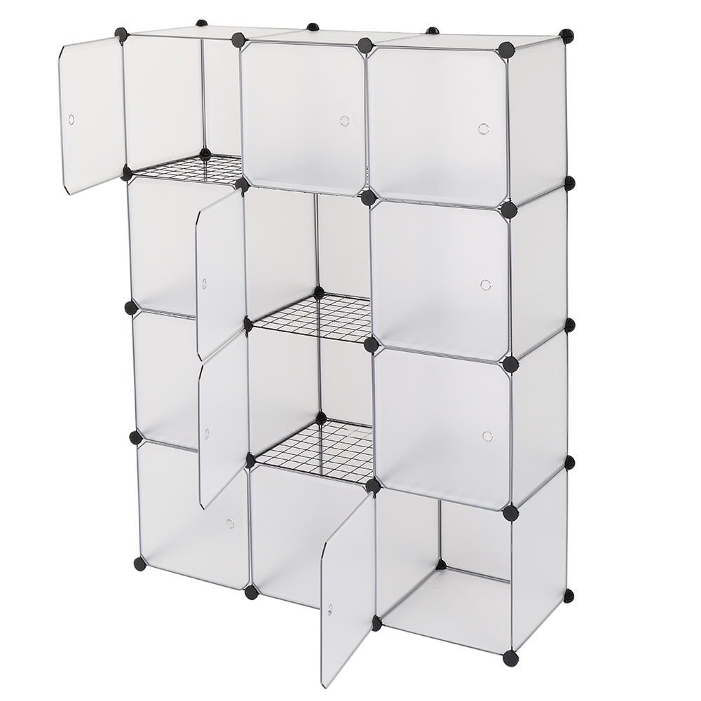 12-Cube Storage Shelf Cube Shelving, PP Organizer Cabinet with Rust-proof Metal Frame for organize Book, Toy, Clothes, White