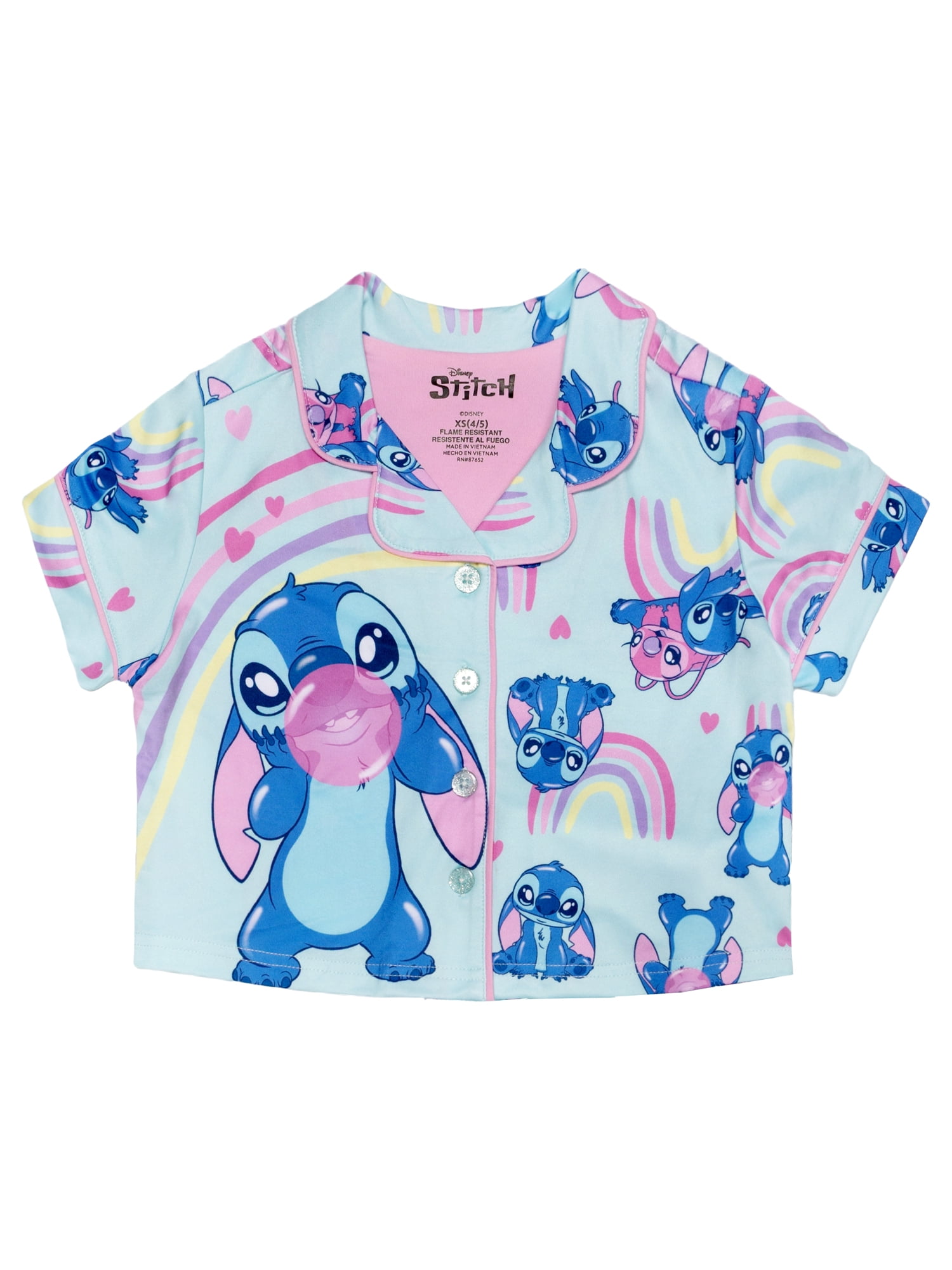 Lilo & Stitch Girls Button Front Top and Shorts Pajama Set, 2-Piece, Sizes 4-12