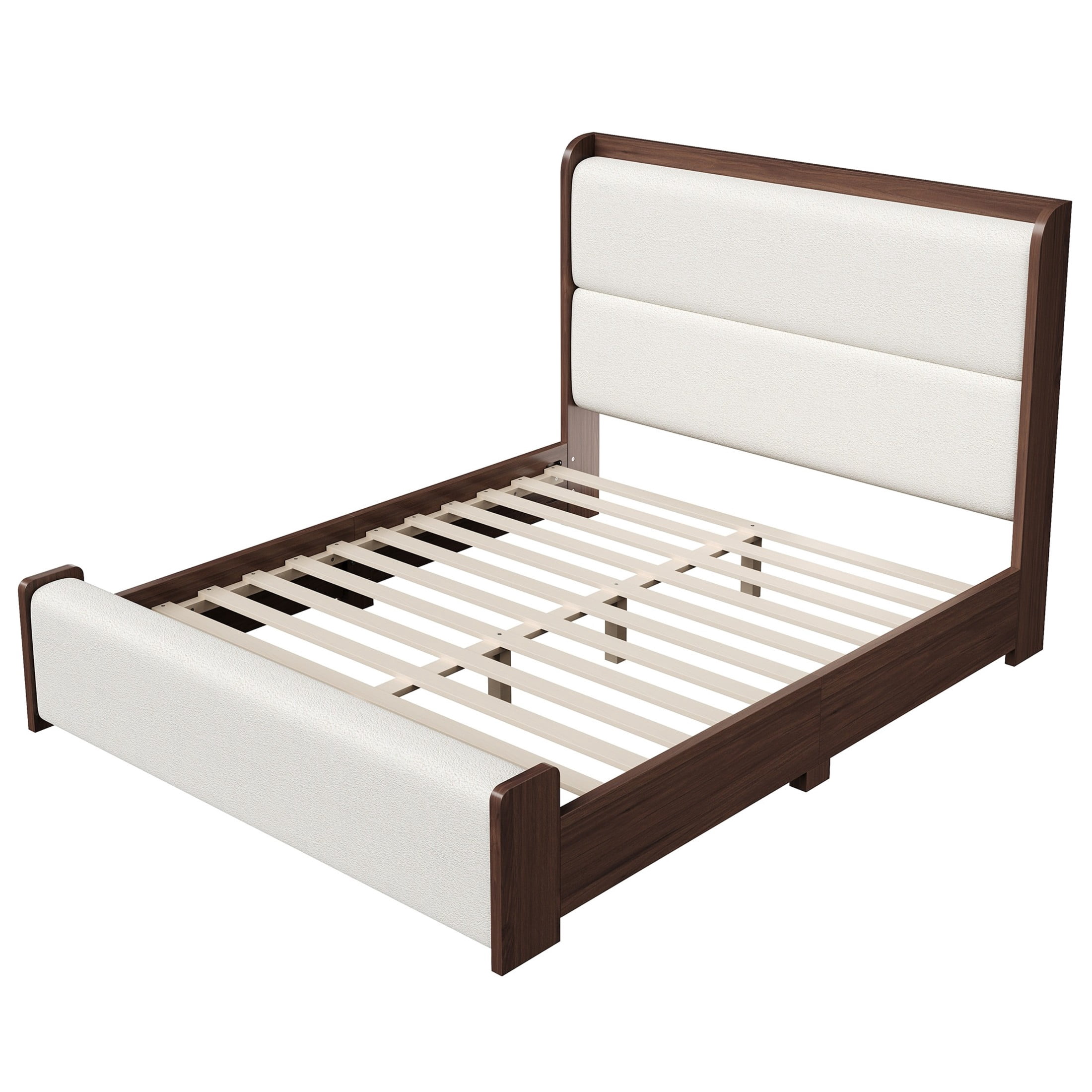 Christopher Knight Home Queen Wood Platform Bed with Boucle Upholstered Headboard and Footboard, Brown