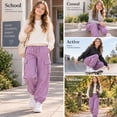 thumbnail image 4 of HILEELANG Girls Cargo Jogger Sweatpants, Stretch Drawstring Pants with Pockets, Dusty Purple, Ages 9-10Y, 4 of 15