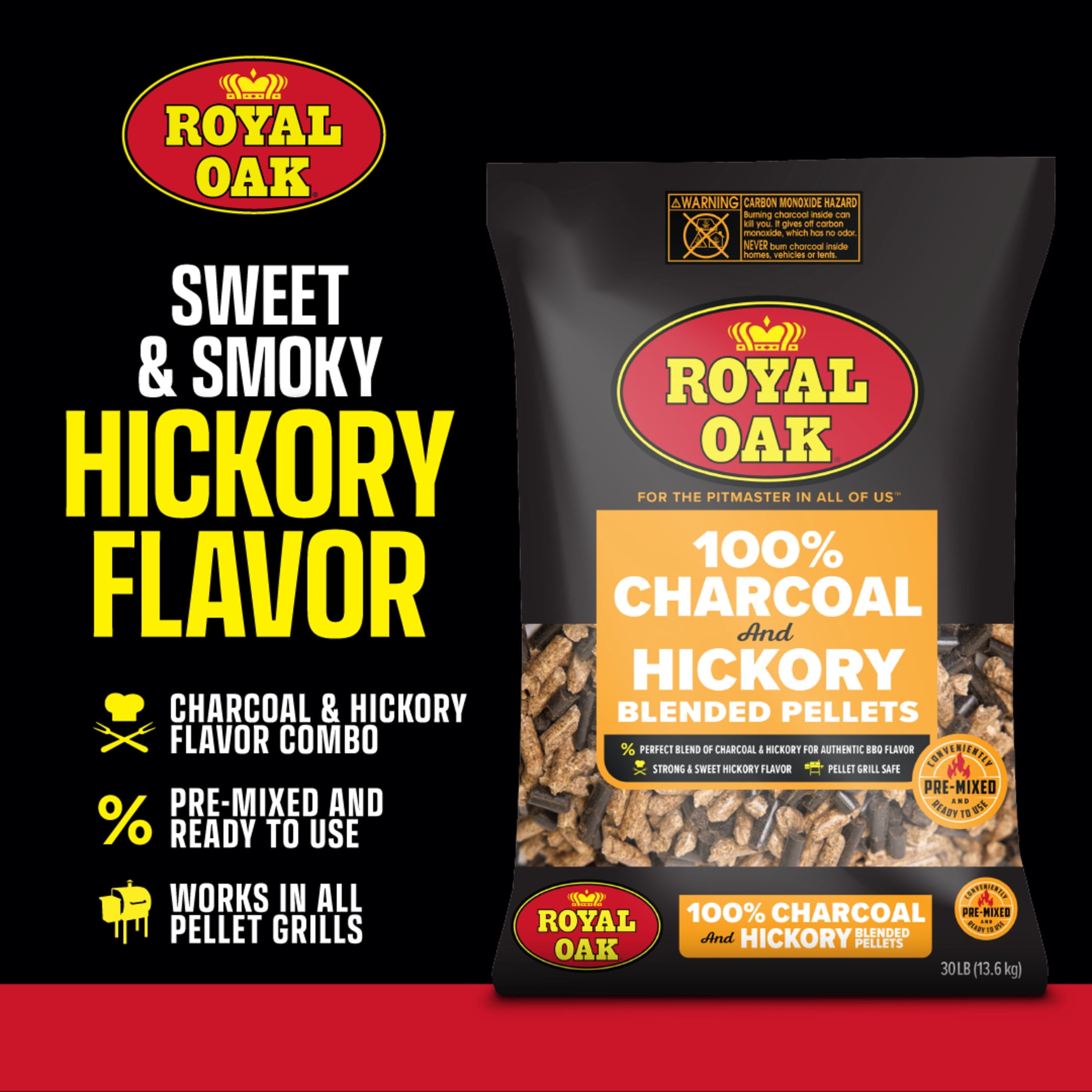 Royal Oak 100% Charcoal and Hickory Blended Pellets, 20 lbs