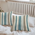 thumbnail image 6 of Throw Pillow Covers 16x16 Inch Set of 2, Turquoise Beige Waterproof Outdoor Pillow Covers, Boho Vertical Stripes Bohemian Retro Decorative Cushion Pillowcases for Couch, Sofa, Bed, Garden, Patio, 6 of 9