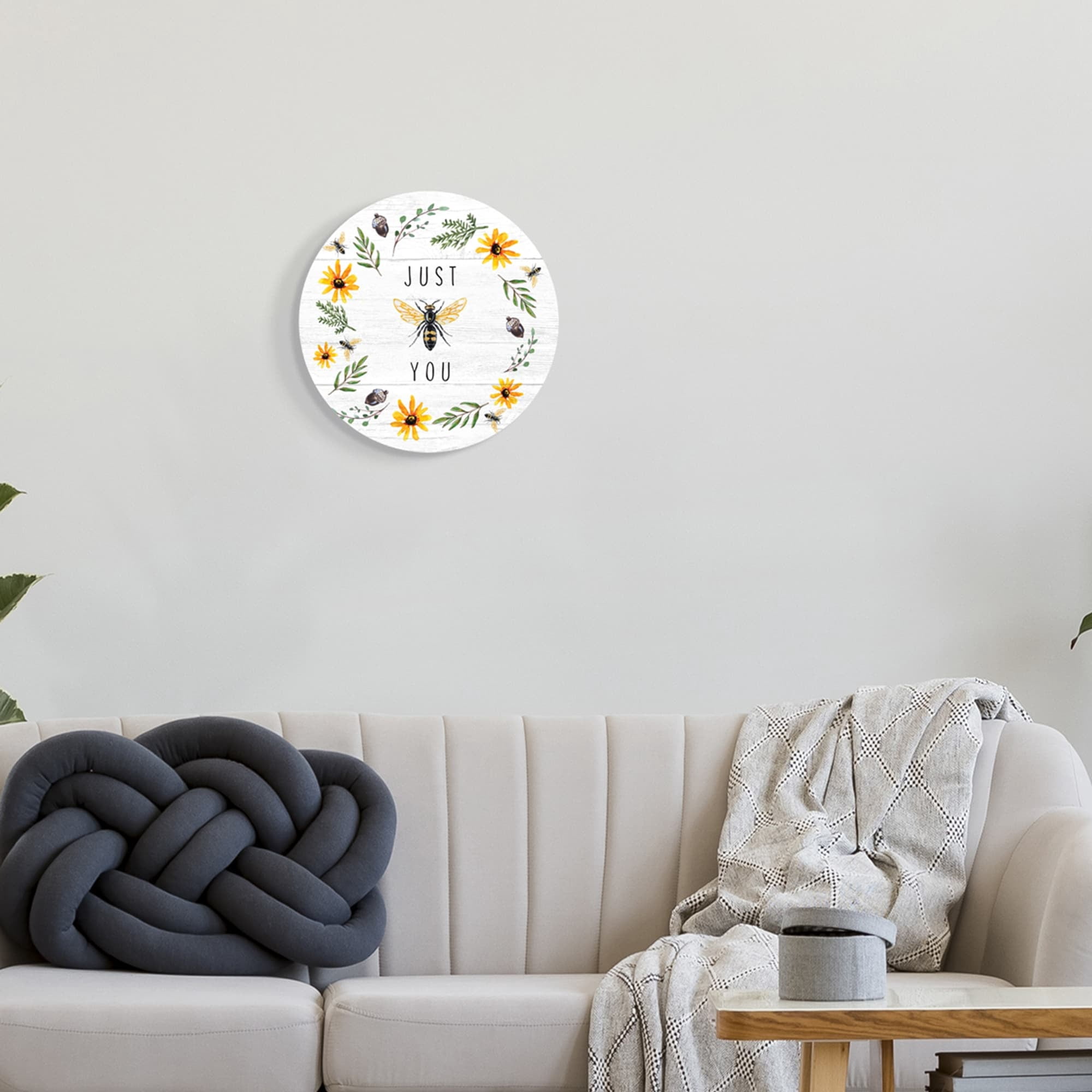 Stupell Industries Just Bee You Pun Phrase Yellow Daisy Country Wreath,12 x 12,Design By Elizabeth Tyndall