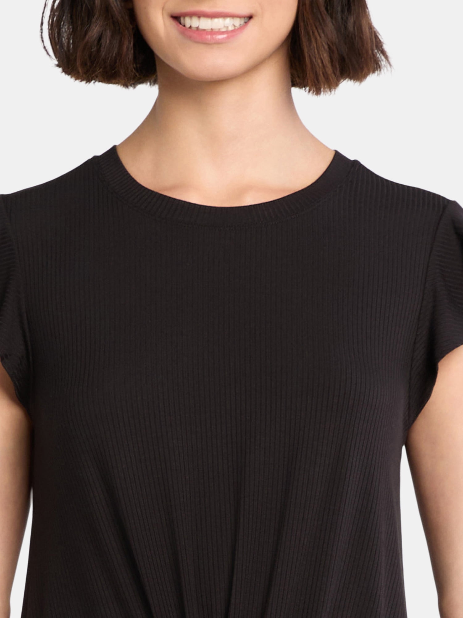 Time and Tru Women's Crew Neck Short Sleeve Flutter Twist Top, Sizes XS-XXXL