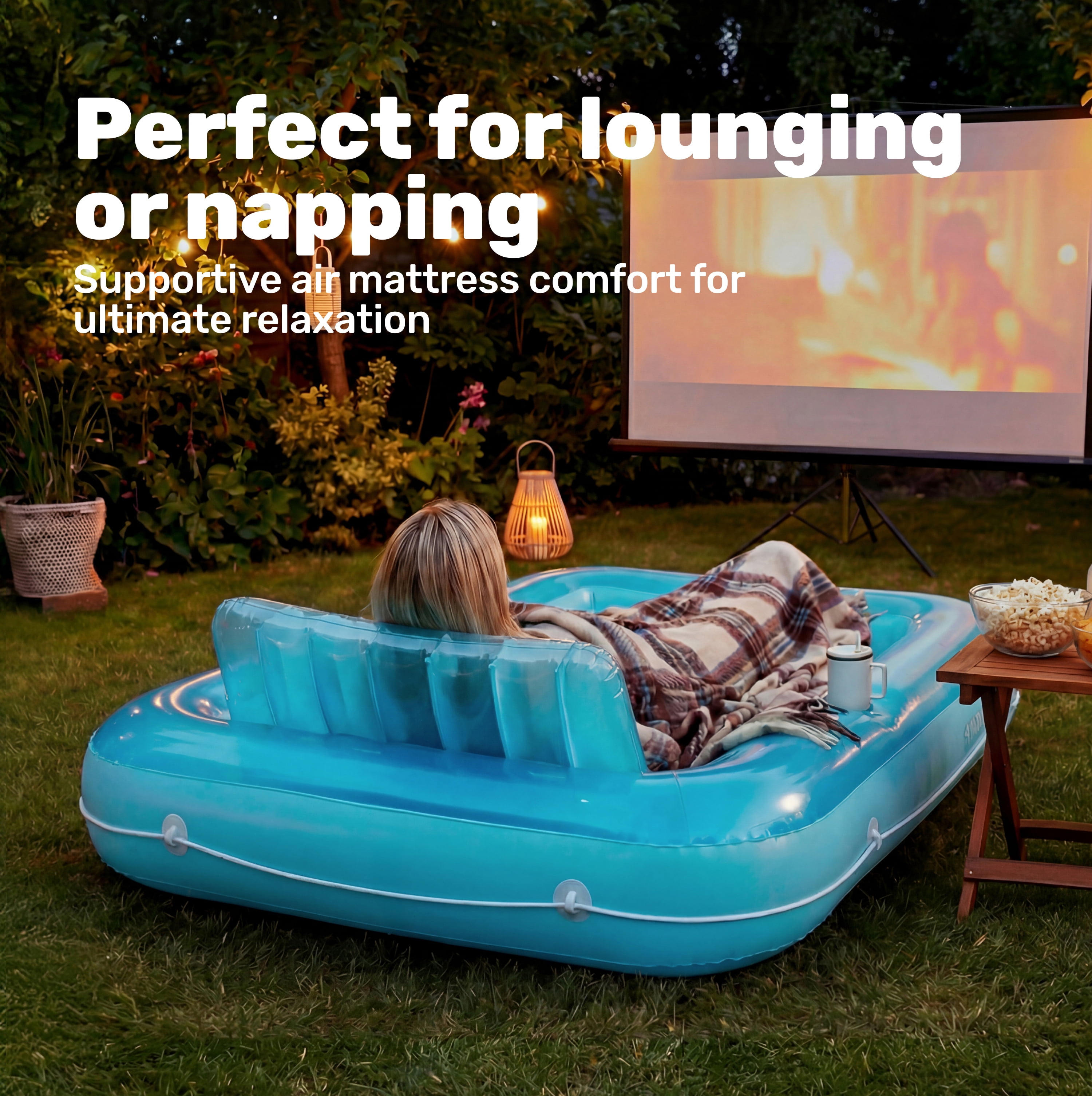 SLOOSH Inflatable Tanning Pool Lounger Float, 70" x 46" Large Suntan Tub with Pillow, Water Raft Float For Kids & Adults, L-Blue