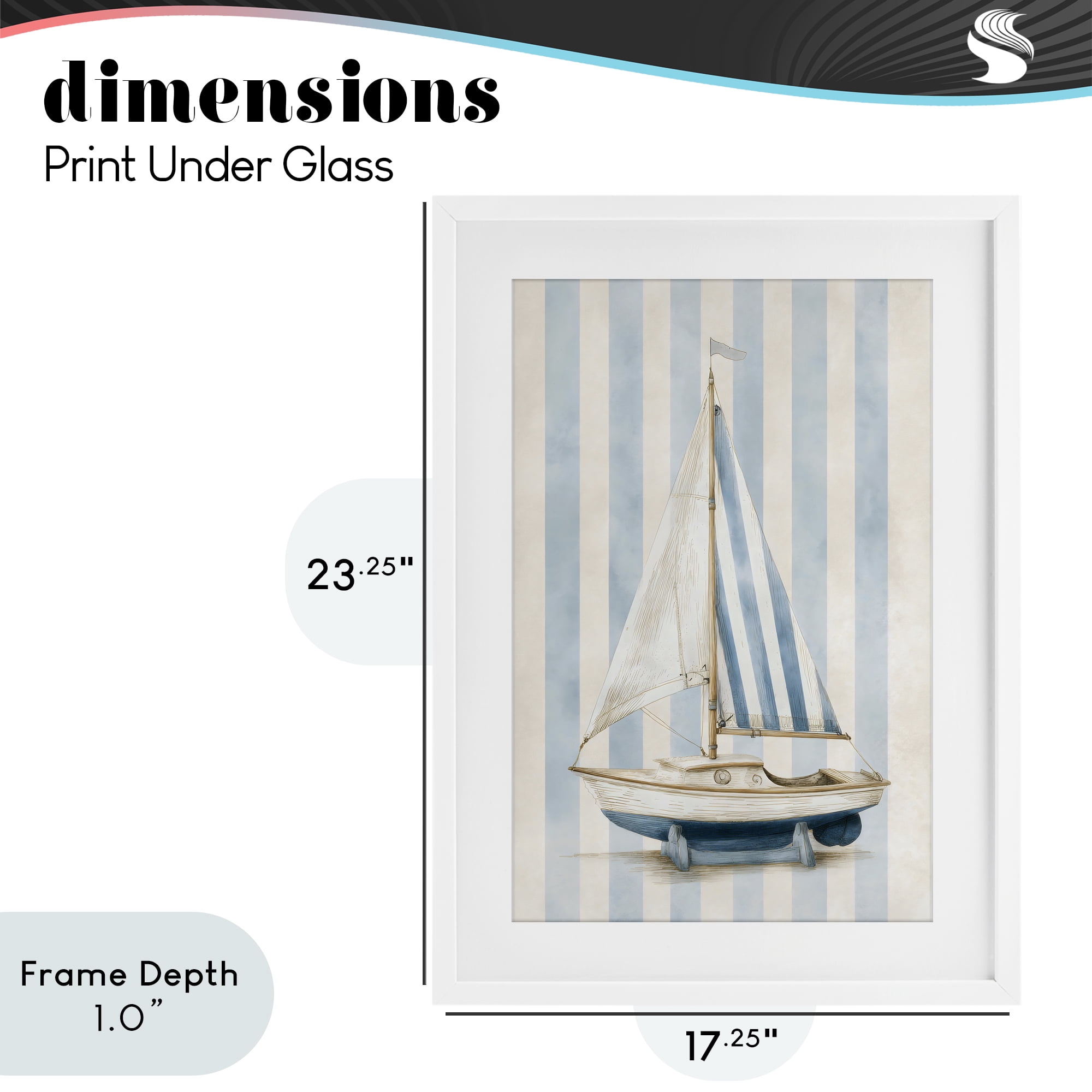 Stupell Industries Seaside Stripes Sailboat White Framed Print Under Glass, design by Petal Prints Design