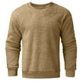 thumbnail image 7 of AWZXDE Men's Solid Color Crewneck Sweatshirt, Thick Lined Long Sleeve Pullover for Winter Khaki,S, 7 of 7