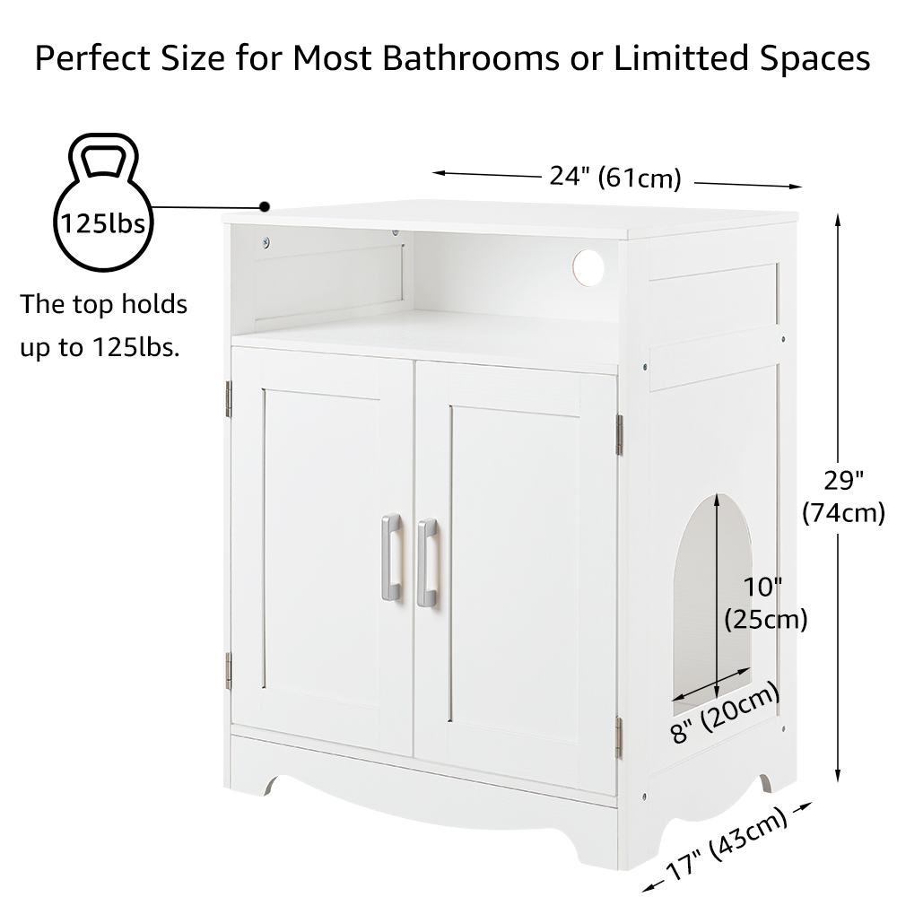 Unipaws Cat Litter Box Furniture, Wooden Cat Washroom Hidden Litter Box Enclosure with 2 Entrances, Cat House Storage Nightstand