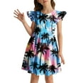 thumbnail image 2 of GBSYEWXS Dress For Girls Comfortable Hawaii Print Flutter Sleeve Crew Neck Blue Dresses Size 3-4 Years, 2 of 4