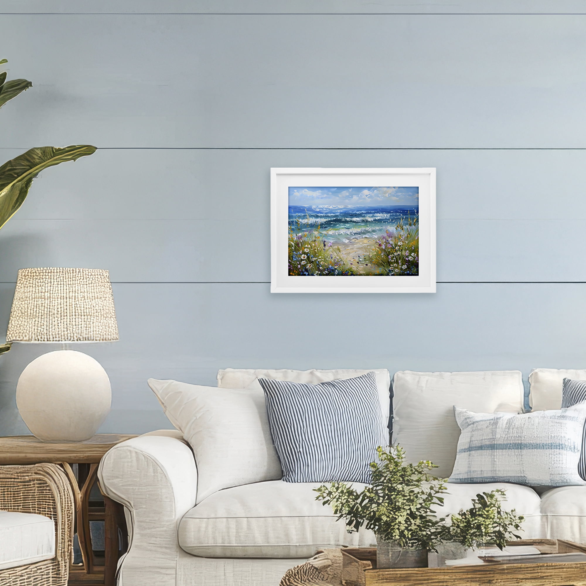 Stupell Industries Floral Beach Meadow by Ocean White Framed Print Under Glass, design by Creative Studio