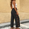 thumbnail image 5 of Maqroz Women's Drawstring Elastic Waist Wide Leg Pants Side Cutout Floral Detail Boho Casual Trousers Loose Summer Beach Pants Flowy Vacation Daily Outfit, 5 of 6