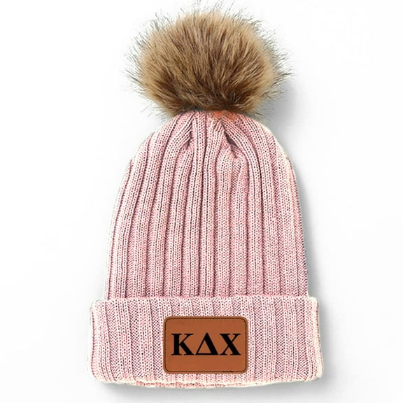 Sorority Shop Kappa Delta Chi Beanie Hat with Pompom, with Kappa Delta Chi Sorority Name Patch Pink