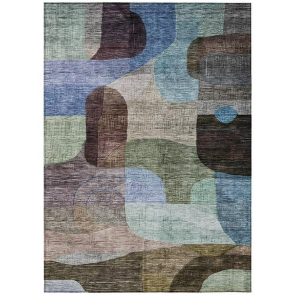 HomeRoots 604355 5 x 8 ft. Brown, Blue & Green Abstract Washable Indoor & Outdoor Rectangle Area Rug