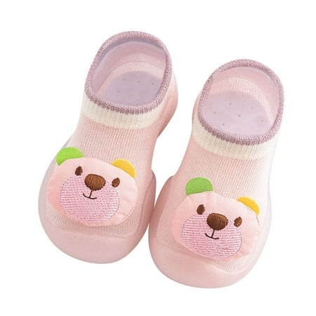 

Entyinea Toddler Warm Shoes Cotton Lined Anti-Slip & Stay on Slippers Socks Booties Pink 22