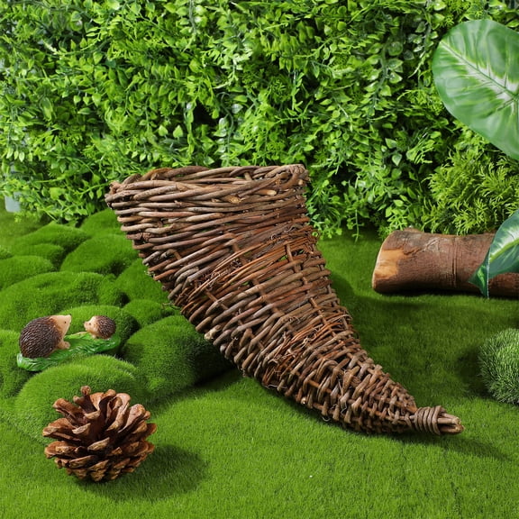 FRCOLOR Rustic Grey Rattan Cornucopia Basket Woven for Food Serving and Storage