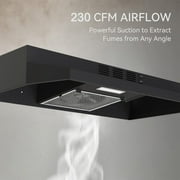 Under Cabinet Range Hood 30 inch Ducted/Ductless Convertible Kitchen Hood Stainless Steel Vent Hood w/LED Light 2 Speed Exhaust Fan Black