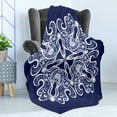 thumbnail image 4 of Oriental Soft Flannel Fleece Throw Blanket, Bohemian Persian Floral Motif with Paisley Leaves and Ornamental Swirls, Cozy Plush for Indoor and Outdoor Use, 70" x 90", Indigo and White, by Ambesonne, 4 of 5