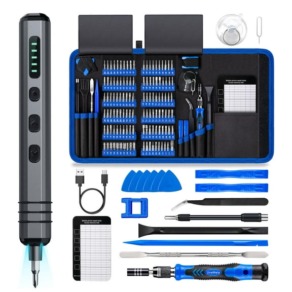 Mini Electric Screwdriver Set 140-in-1:  Small Cordless Electric Screwdriver - 124 Precision Bits, 5 Torque Settings, LED Light, Magnetic Power Screwdriver Repair Tool Kit for PC, RC, and Electronics