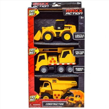 Maxx Action Mini Construction Lights & Sounds Vehicles – 3 Pack with Front End Loader, Excavator and Dump Truck