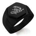 thumbnail image 1 of Stainless Steel Greek Mythology Chimera Engraved Hexagon Crest Flat Top Biker Style Polished Ring, 1 of 1