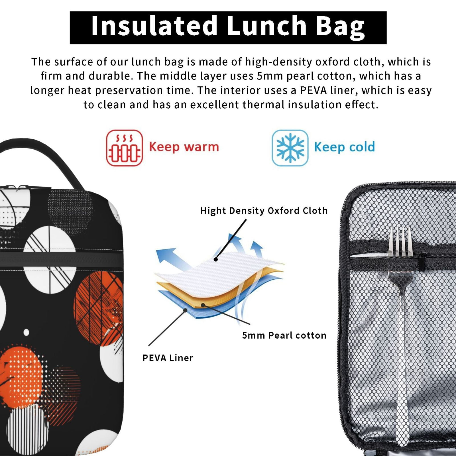 Lunch Bag For Women Men Insulated Portable Lunch Box Bento Box Office Picnic Travel Cooler Bag Black And Orange Basketball Theme