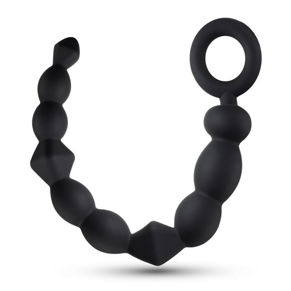 Eden Silicone Beginner Anal Beads - 10 Beads, Progressive Sizes, Pull Ring, Black