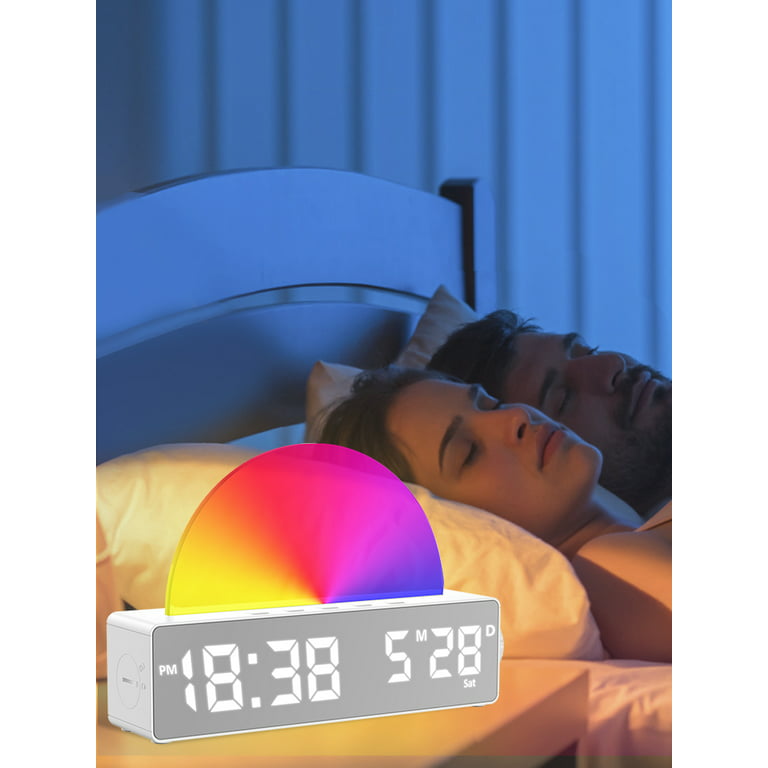 Sunrise Alarm Clock, Wake Up Light Dawn Simulator, Bedside Lamp Color Night  Light with USB Charger, Sleep Aid, Loud Sunlight Alarm Clock for Heavy