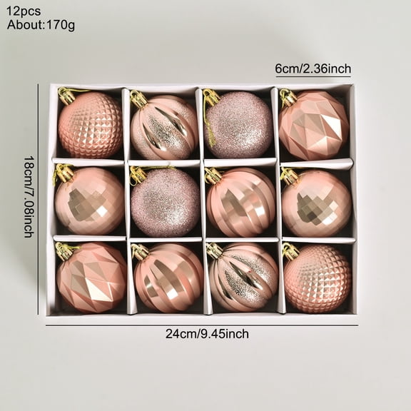Rose Gold Set Of 12 Christmas Tree Ornaments Rose Gold Metallic Finish Plastic Shiny Baubles In Various Shapes For Holiday Decorations And Party Scene Setting