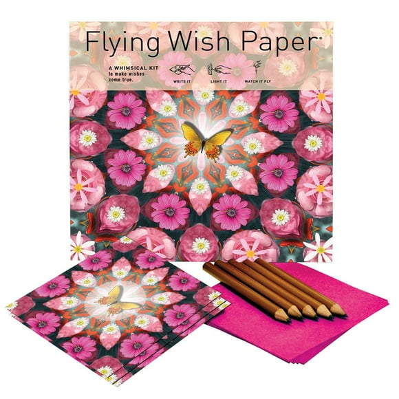 Flying Wish Paper - Write it, Light it, Watch it Fly - Pink Butterfly - 7" x 7" - Large Kit