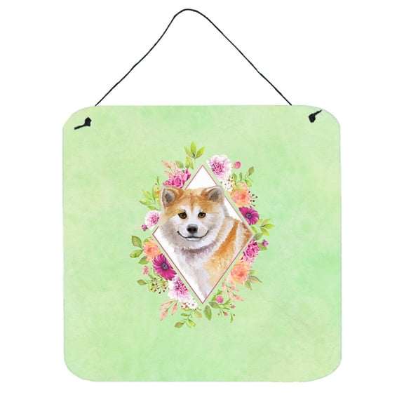 Carolines Treasures CK4343DS66 Shiba Inu Green Flowers Wall or Door Hanging Prints 6x6 multicolor