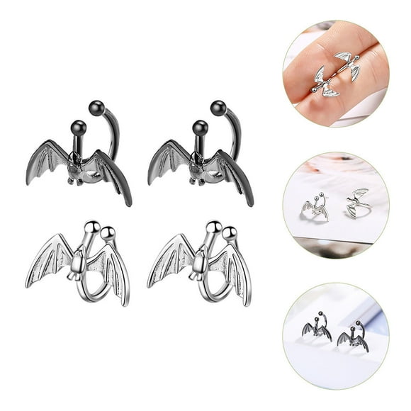 OULII 2Pairs Clip on Bat Ear Cartilage Cuffs Assorted Color Womens Fashion Jewelry