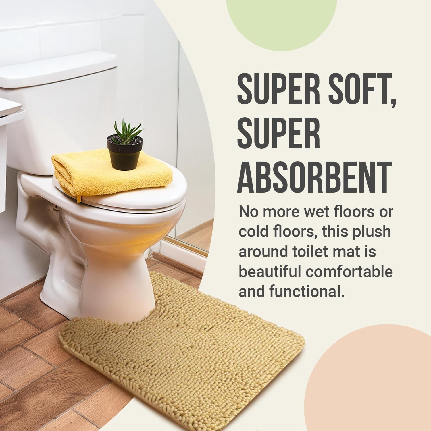 ITSOFT Luxury Bathroom Mats, Non-Slip Chenille Bathmat, Ultra Absorbent, U-Shaped, Beige