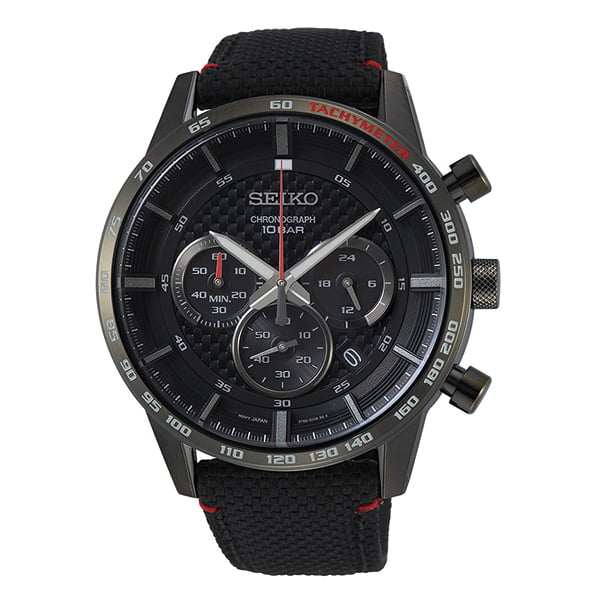 Seiko Men's Chronograph Essentials Black Leather Strap Watch SSB359 -  