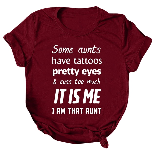 Gibobby Casual Playera de Manga Corta para Mujer Camiseta informal para mujer, camiseta a la con estampado de letras, camiseta de manga corta con cuello redondo, ca(Vino,G)