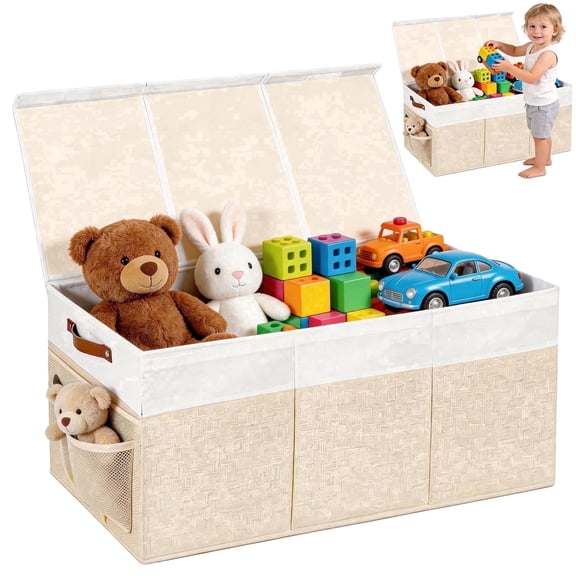 Chuvikid Large Toy Storage Box with Lid,Collapsible,Sturdy Organizer Bin with Divider for Closet,Playroom,Bedroom & Living Room