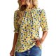 thumbnail image 2 of Blusa con cuello alto NikouMX para mujer estampado floral cuello con Ribete de volantes jersey manga abullonada, 2 of 6