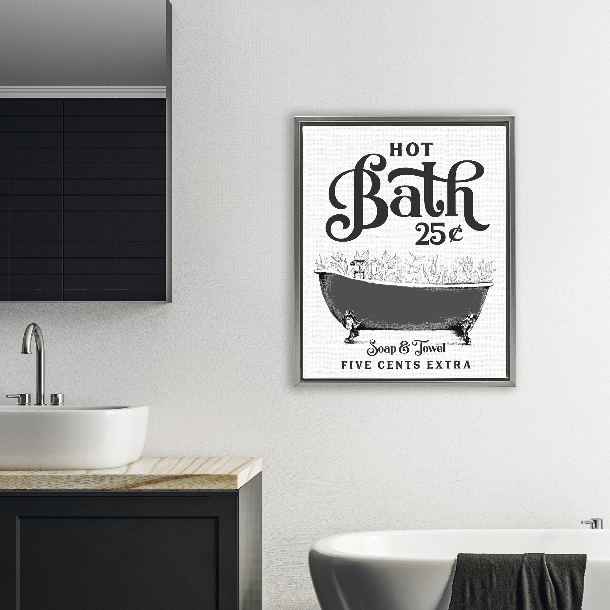 Hot Bath with Bubbles Gray Framed Floater Canvas Wall Art, design by Lettered and Lined