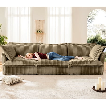 Camel Corduroy Modern Sofa | Removable Cover, Sturdy Build & Deep Seat | Home Theater