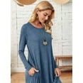 thumbnail image 4 of Women'S Loose Casual Round Neck Long Sleeve Dress Midi Slant Pocket Curved Hem Dress Navy Blue XL, 4 of 9